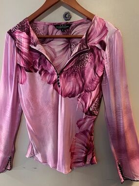 ABS Evening Essentials Blouse With Embellished Trim On Sleeve & Neckline--Size 4